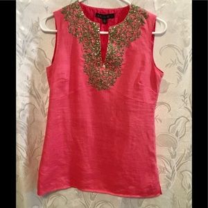 Lafayette 148 New York Coral Linen Tank Top